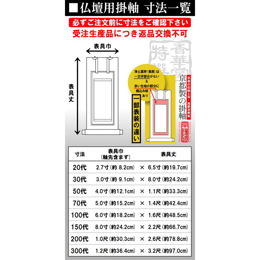 京表装 本尊一幅 仏壇用掛軸 上金 100代 七宗派 真宗大谷派 東 浄土真宗本願寺派 西 浄土宗 真言宗 禅宗 臨済宗 日蓮宗