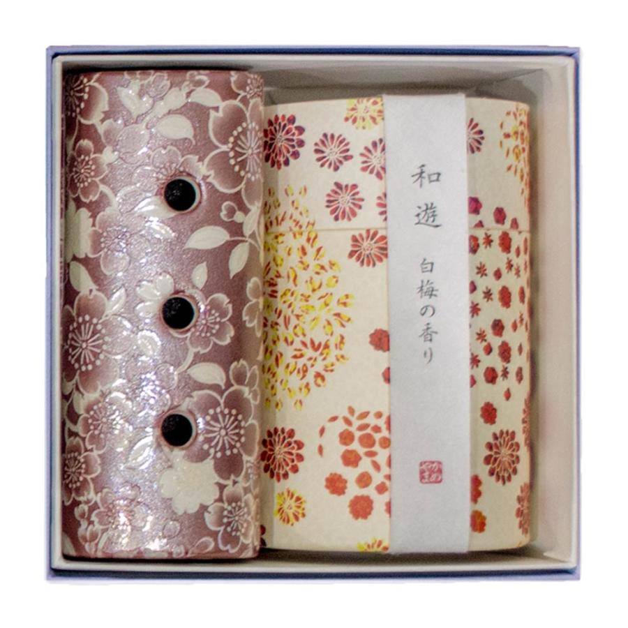 香炉とお線香のギフトセット 横置き筒型香炉『ゆい花』＆折らずに