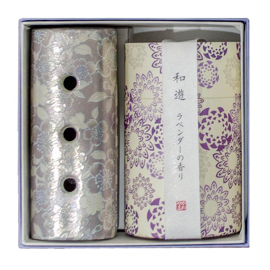 香炉とお線香のギフトセット 横置き筒型香炉『ゆい花』＆折らずに