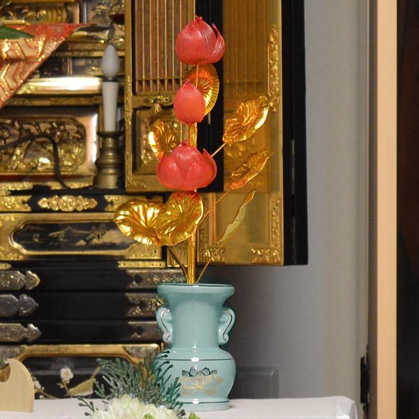 青磁 上金ハス 大玉 仏花用花瓶 4.0寸 : 京都の仏具屋さん 香華堂