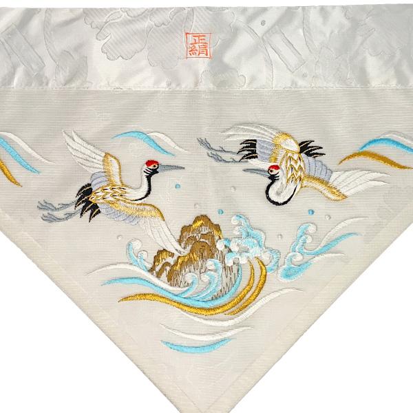 夏用 三角打敷 正絹紗 高級刺繍 波に鶴 前卓用+上卓用 京寸200代 総幅