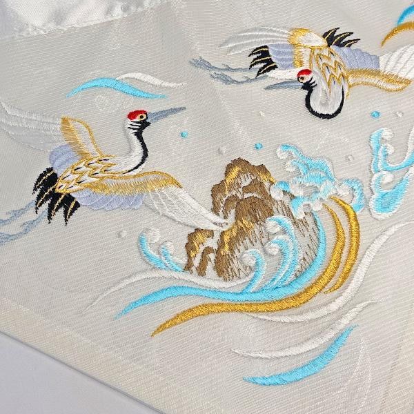 夏用 三角打敷 正絹紗 高級刺繍 波に鶴 前卓用+上卓用 京寸200代 総幅