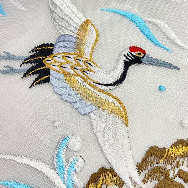 夏用 三角打敷 正絹紗 高級刺繍 波に鶴 前卓用+上卓用 京寸200代 総幅