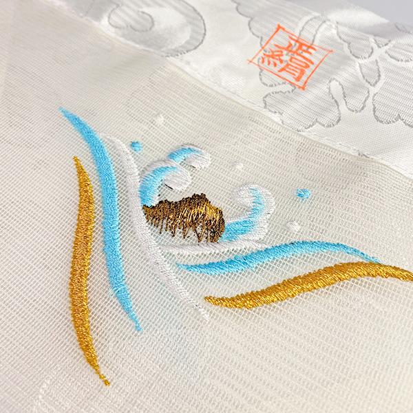 夏用 三角打敷 正絹紗 高級刺繍 波に鶴 前卓用+上卓用 京寸200代 総幅