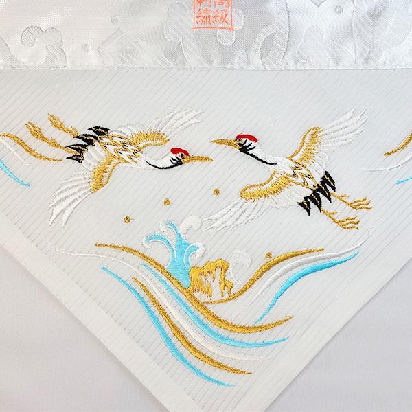 夏用 三角打敷 人絹絽 呂 ろ 高級刺繍 波に鶴 前卓用+上卓用 京寸100代