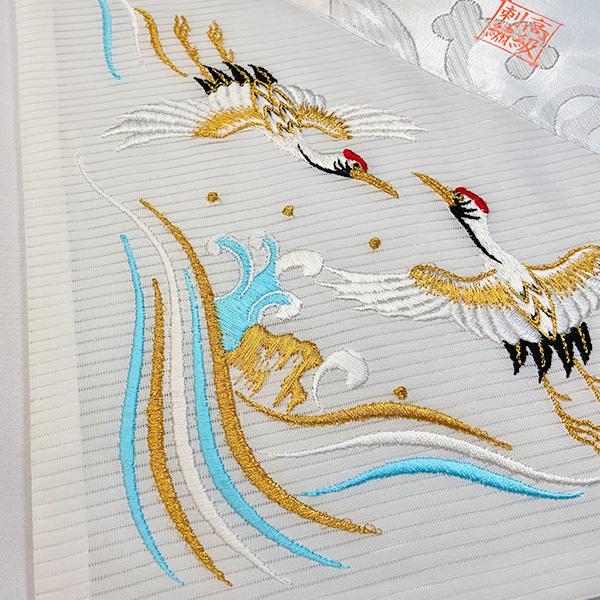夏用 三角打敷 人絹絽 呂 ろ 高級刺繍 波に鶴 前卓用+上卓用 京寸100代