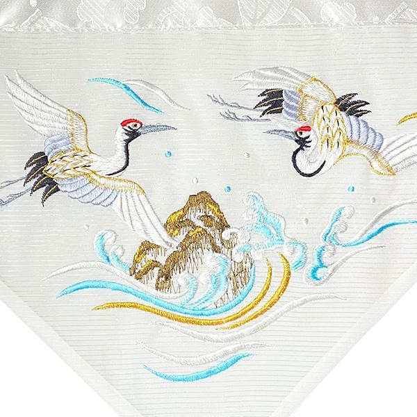 夏用 三角打敷 人絹絽 呂 ろ 高級手振り刺繍 波に鶴 前卓用+上卓用 京