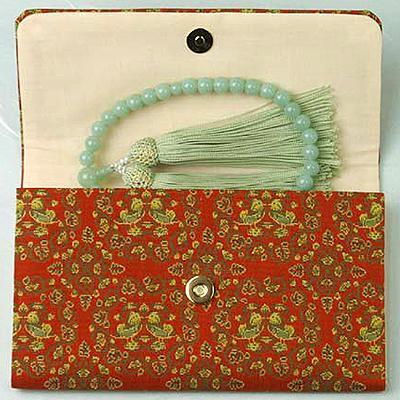 マチ付き数珠袋 約16×10cm 龍村錦-鴛鴦唐草文錦 おしどりからくさもん