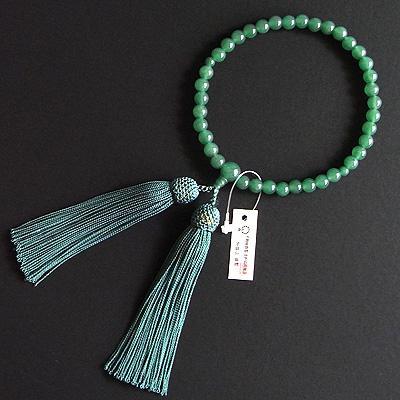 女性用 片手数珠 インド翡翠 ヒスイ 7ミリ 共仕立 正絹頭付房 : 京都の