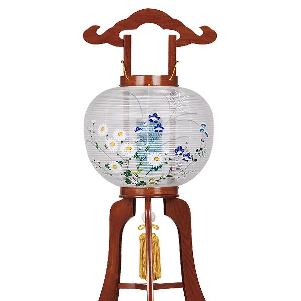 盆提灯 大内行灯 3本足 誉あんどん 光琳 回転筒付 木製 絹張 菊桔梗 高 