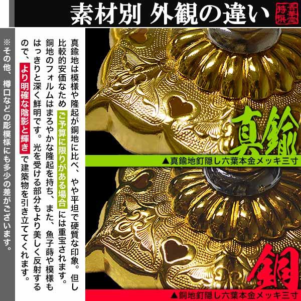 京都製 錺金具 釘隠し 六葉 普通型 1.5寸 真鍮地に本金鍍金 メッキ or