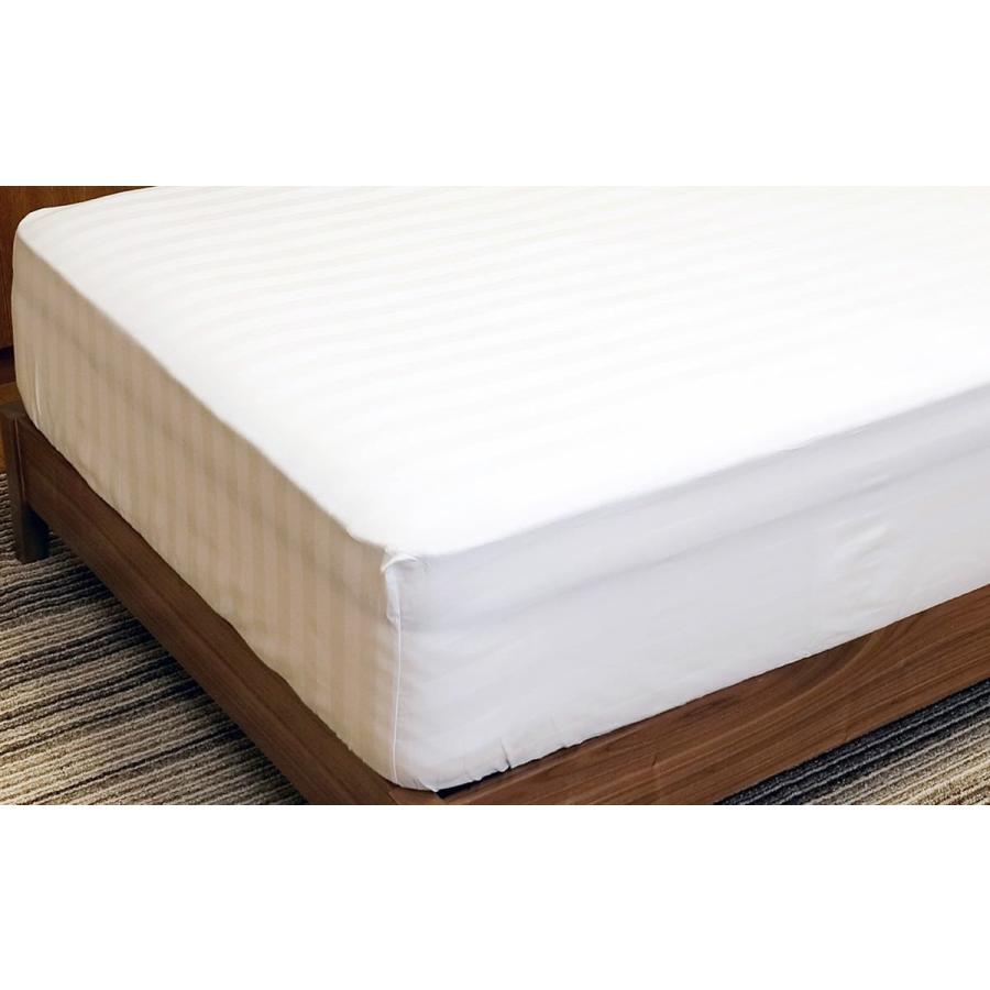 送料無料 ボックスシーツ サテンストライプ ダブル ホワイト 綿100％ なめらかな肌ざわり 全周ゴム付き |  | 01