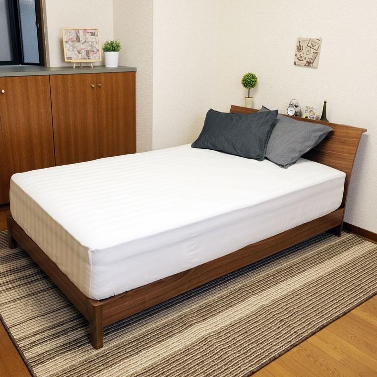 送料無料 ボックスシーツ サテンストライプ セミダブル ホワイト 綿100％ なめらかな肌ざわり 全周ゴム付き | 