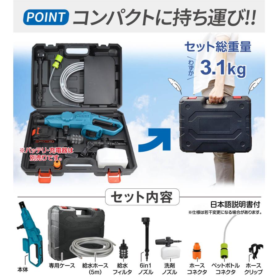 家庭用高圧洗浄機 ケース付き 高圧洗浄機 充電式 6in1 21V マキタバッテリ互換 専用ケース付