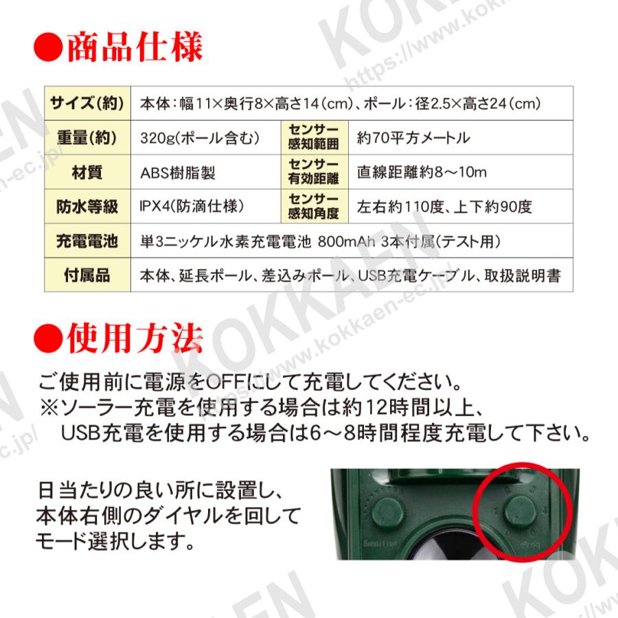 国華園 猫よけ 超音波 動物よけ 鳥よけ 撃退器 ソーラーアニマル