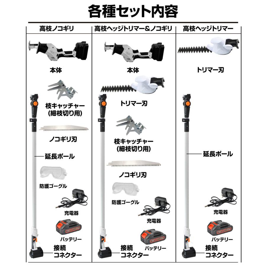 国華園 即納 ノコギリ ヘッジトリマー 電動 充電式 高枝 高枝切り