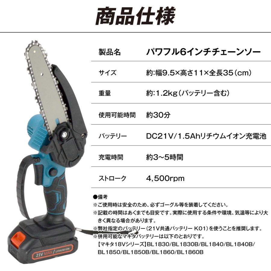 国華園 即納 チェーンソー 充電式 小型 6インチ 電動ノコギリ ハンディ