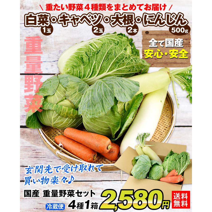 774円 売却 野菜セット 国産 重量野菜セット 4種1箱 白菜 大根 キャベツ にんじん 野菜詰め合わせ 自宅へお届け 国華園 冷蔵便