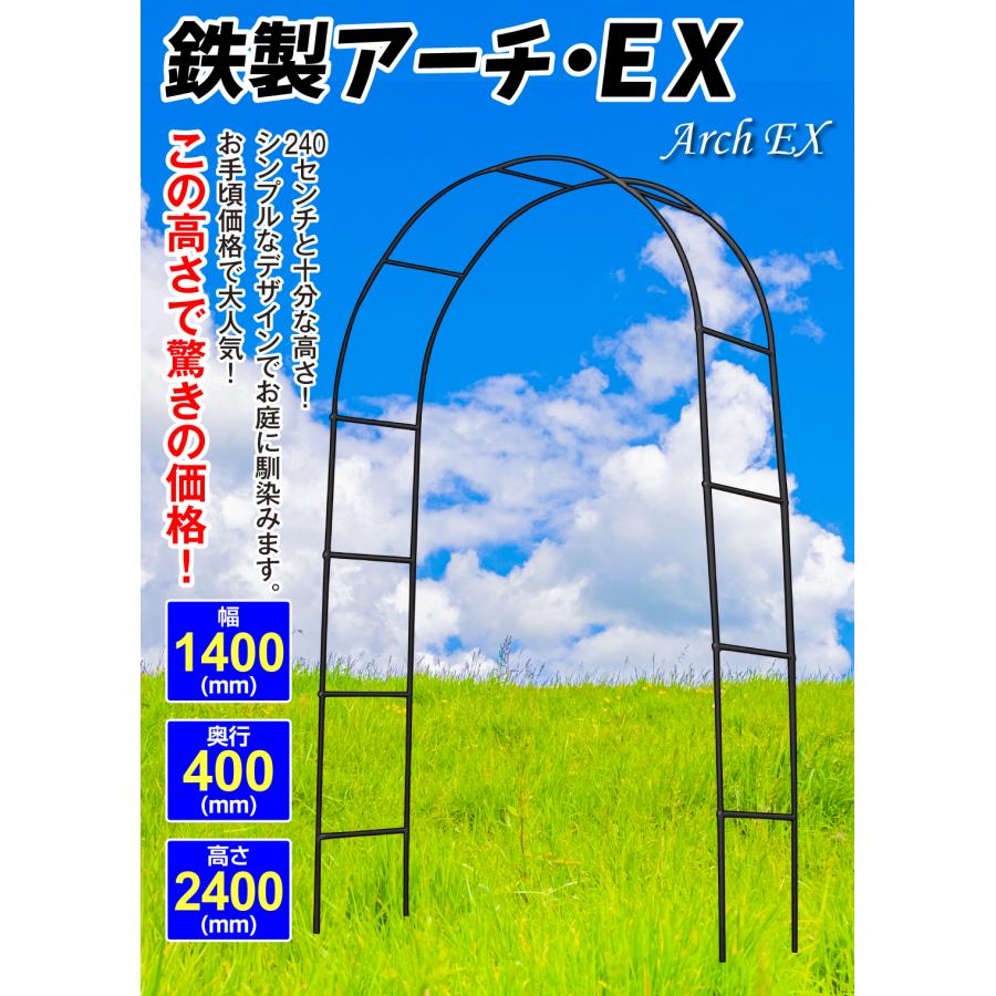 アーチ ガーデンアーチ ローズアーチ バラアーチ 鉄製アーチEX黒 1個 アイアン ガーデニング 幅140・奥行40・高さ240 庭 玄関 門 つるバラ 国華園｜kokkaen｜02