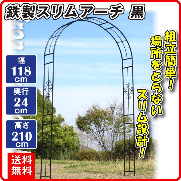 クリアランス アーチ 鉄製 スリムアーチ 黒 1個 幅118 奥行24 高