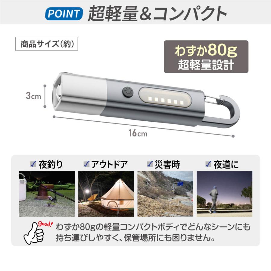 国華園 LEDライト 懐中電灯 カラビナ付 小型 COB 充電式 防災 災害