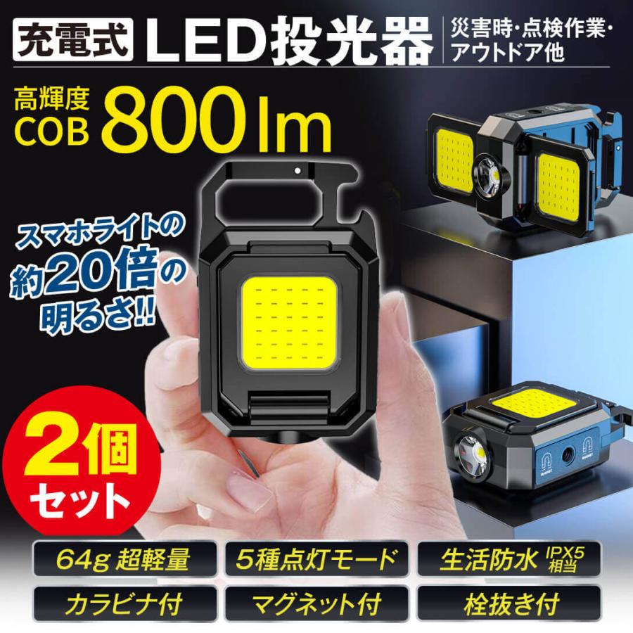 国華園 LEDライト 2個セット カラビナ付 折畳 投光器 小型 COB 充電式