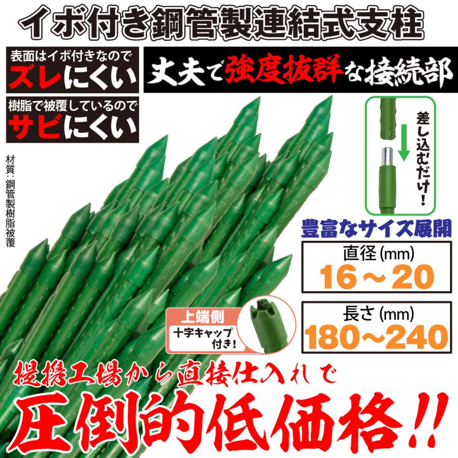 園芸 支柱 Φ16mm×180cm 25本 連結式イボ支柱 イボ付き鋼管製 イボ支柱
