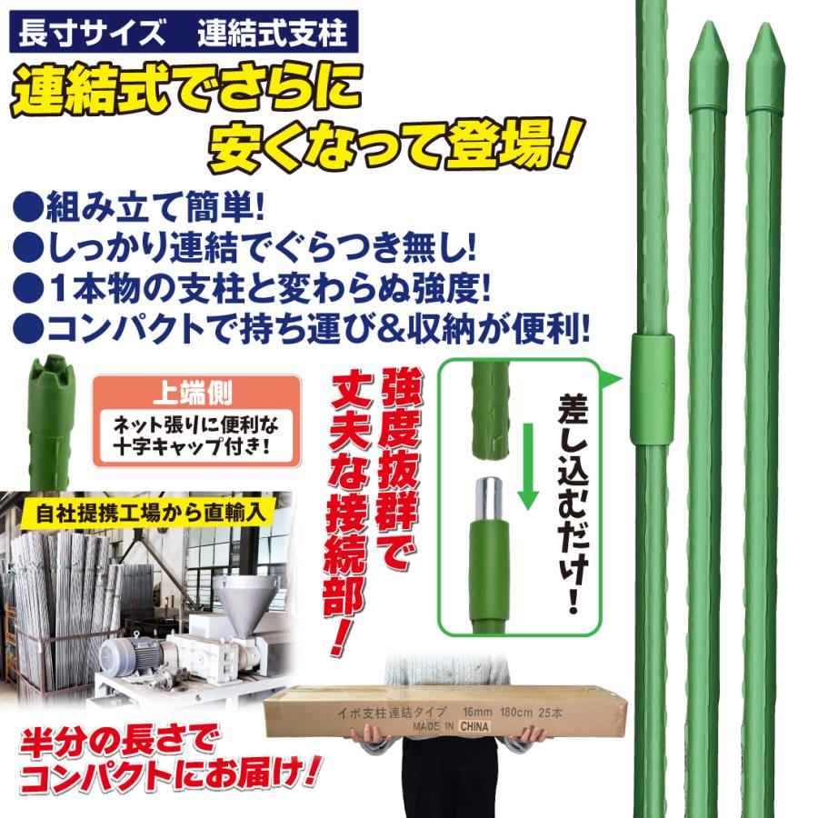 国華園 園芸 支柱 Φ16mm×210cm 50本 連結式イボ支柱 イボ付き鋼管製
