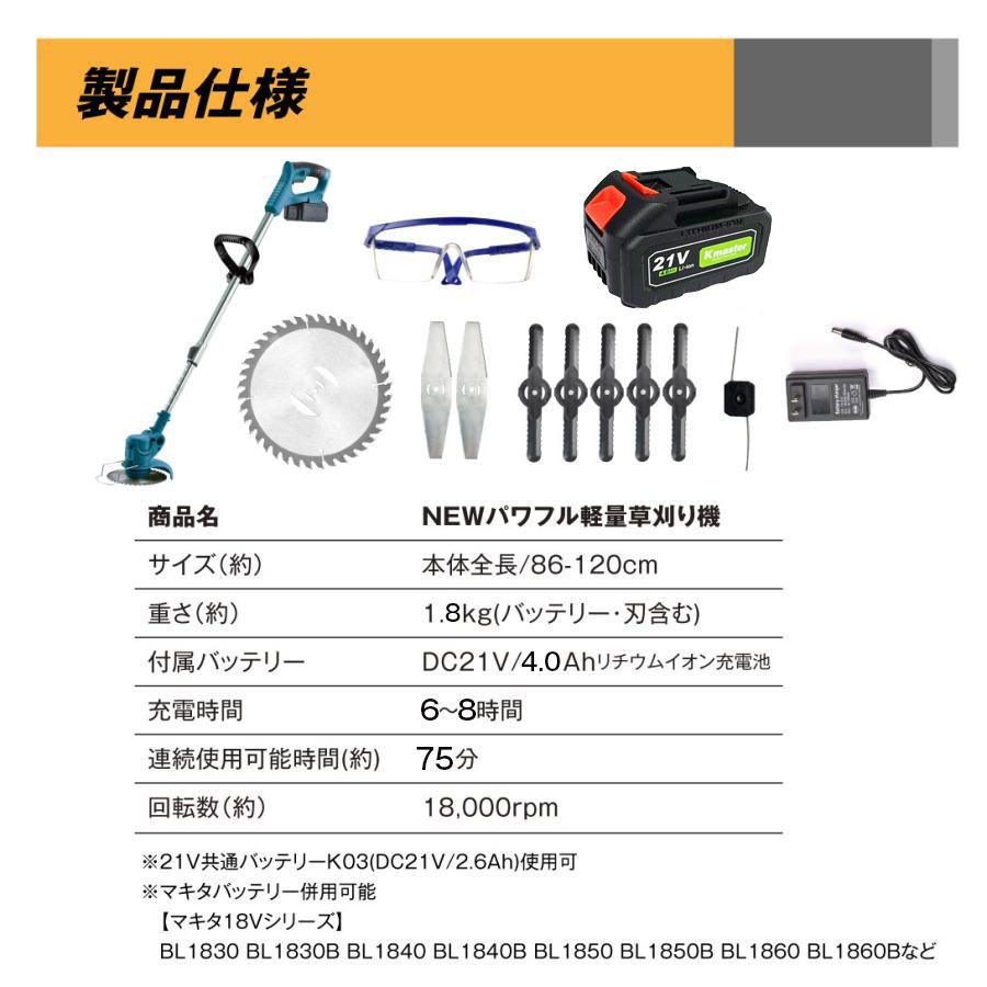 Kmaster 国華園 草刈機 充電式 4種の替刃・大容量バッテリー付 21V NEW