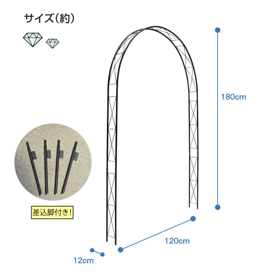 国華園 アーチ 鉄製 スマートアーチ ダイヤ 1個 白 黒 幅120・奥行12
