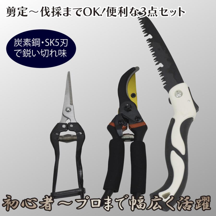 園芸グッズ3点セット 剪定鋏 芽切鋏 ノコギリ SK5炭素鋼 剪定道具 枝