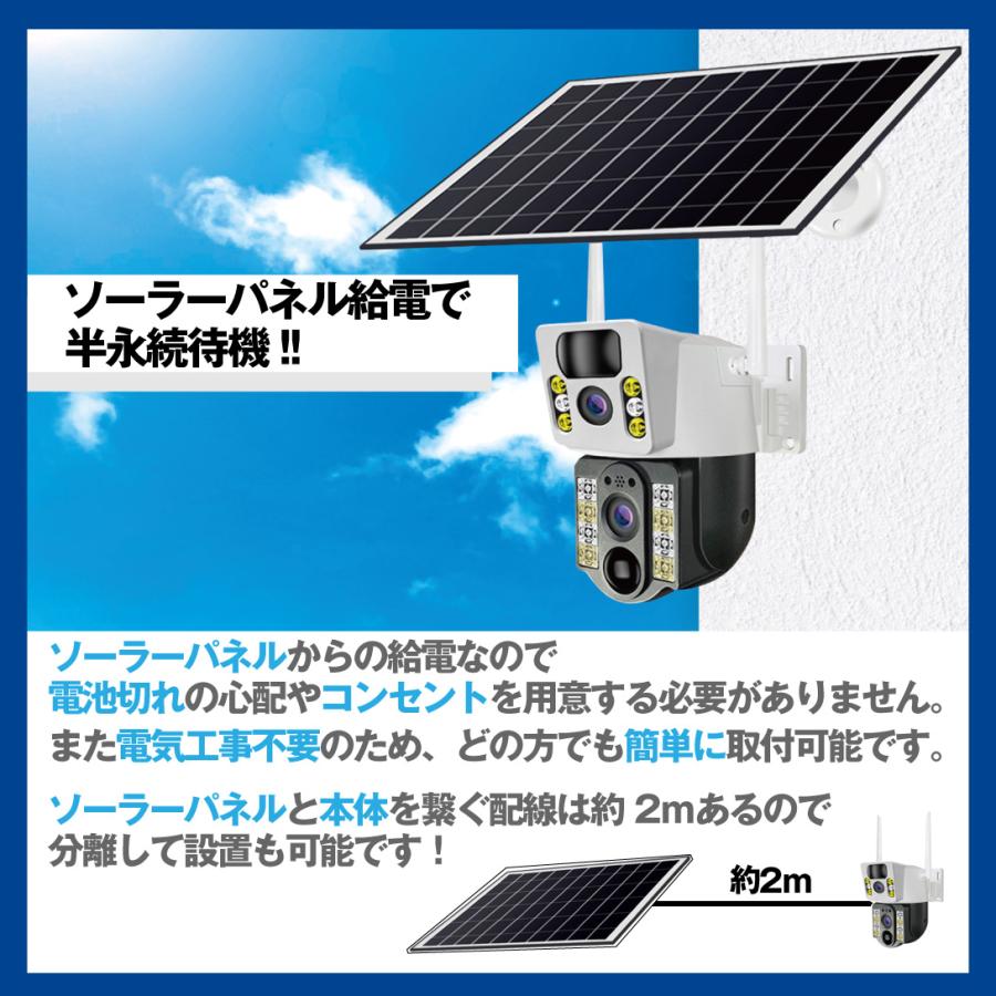 国華園 即納 防犯カメラ Wレンズ ソーラー式 Wi-Fi 32GB SDカード付