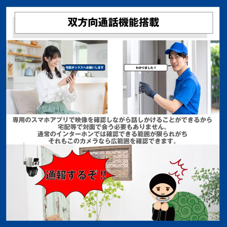 防犯カメラ Wレンズ ソーラー式 Wi-Fi カメラ SDカードなし 対策 防犯 屋外 分離式 庭 玄関 駐車場 畑 施設 デュアル 広角 国華園