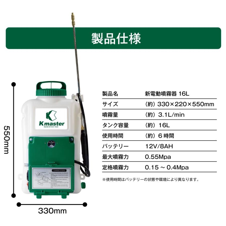 Kmaster 国華園 即納 噴霧器 電動 16L 充電式 保証あり 背負式 長時間