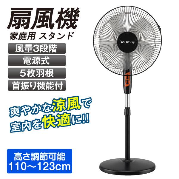 スタンド 扇風機 1台 羽根あり 首振り 電源式 5枚羽根 3段階風量調整（Yahoo!・花と緑 国華園）