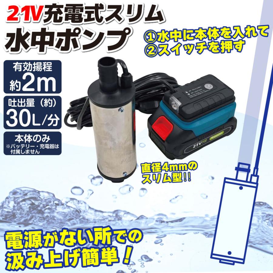 国華園 ポンプ 充電式 充電式21Vスリム水中ポンプ 本体のみ バッテリー