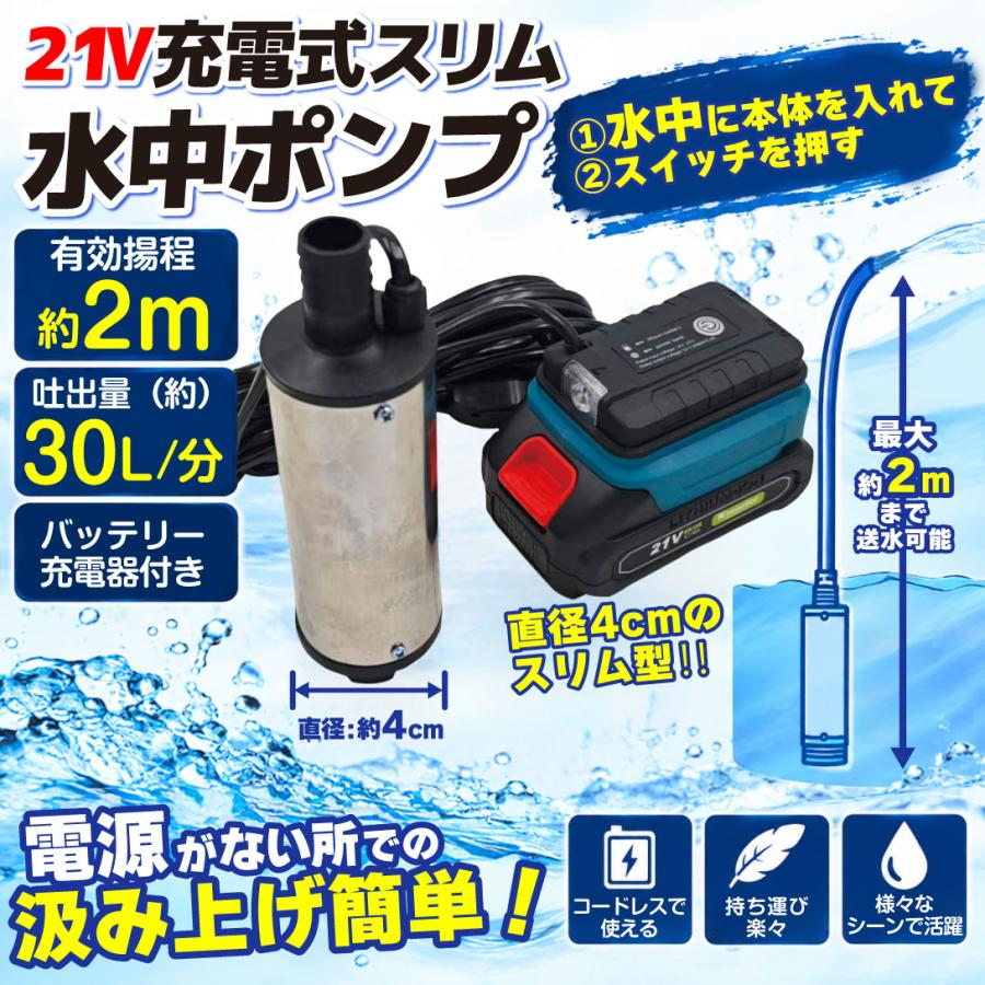国華園 ポンプ 充電式 充電式21Vスリム水中ポンプ バッテリー式