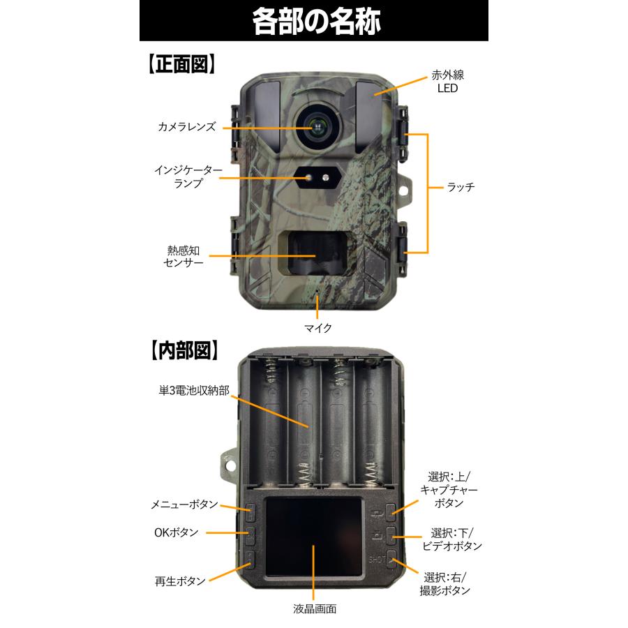 防犯カメラ トレイルカメラ 4K 5000万画素 高画質 室内 屋外 32GB
