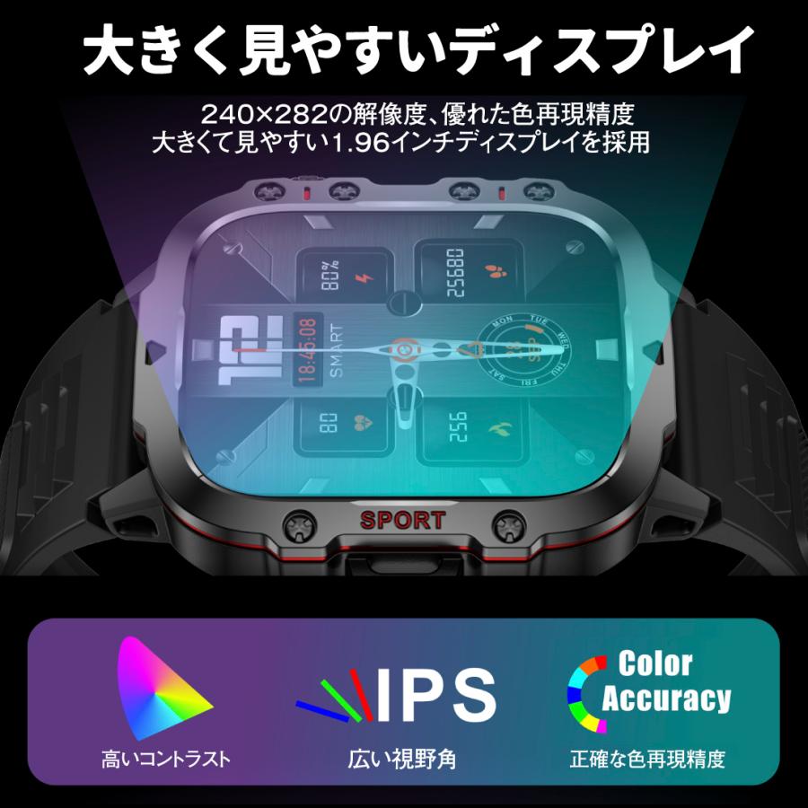 国華園 2024年最新 スマートウォッチ 黒 通話 健康管理 血圧 血中酸素
