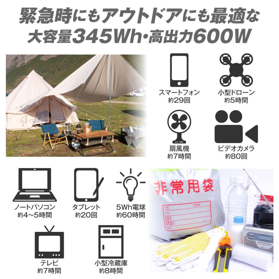 ポータブル電源 ソーラーパネルセット 1組 345Wh 600W 軽量 小型