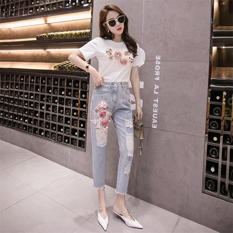 レディース ジーンズ ジーパン ロングパンツ ダメージデニムパンツ お花 可愛い 女子ボトム Goskzc2 Koko777 通販 Yahoo ショッピング