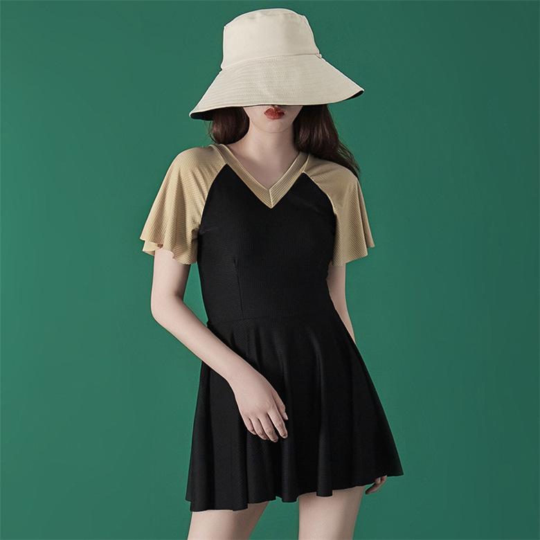 新しいスタイル レディース 水着 ワンピース水着 黒 半袖 ビーチウェア インナーパンツ付き 可愛い 女子水着 ワンピース サイズ Xl Www We Job Com