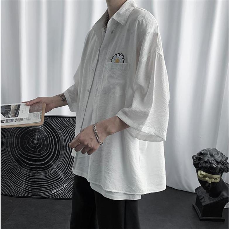 メンズ シャツ カジュアルシャツ 七分袖 スタイリッシュ ワンポイント