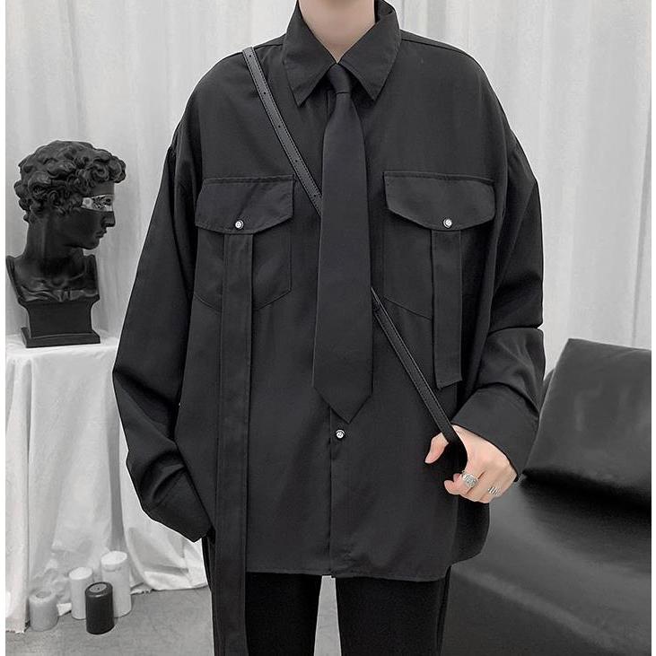 メンズ シャツ カジュアルシャツ 黒 ネクタイ付き スタイリッシュ 長袖 ボタン留め オシャレ 男子トップス K7mesc73 Koko777 通販 Yahoo ショッピング