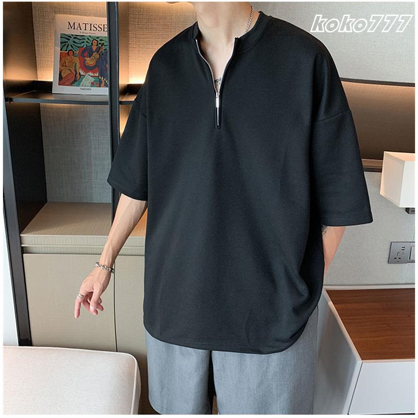 Tシャツ メンズTシャツ 半袖 スタンドカラー カジュアル服 青少年
