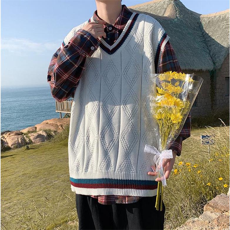 メンズ ベスト ジレー チョッキ 白 ニット カットソー Vネック 菱形 カジュアル 上着 オシャレ男子トップス Nsmoye8 Koko777 通販 Yahoo ショッピング