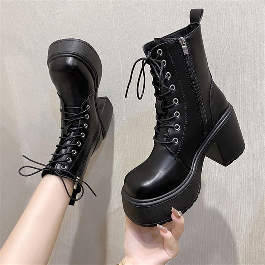 ブーツ レディース ミリタリーブーツ ミドルブーツ 革靴 編み上げ 太め