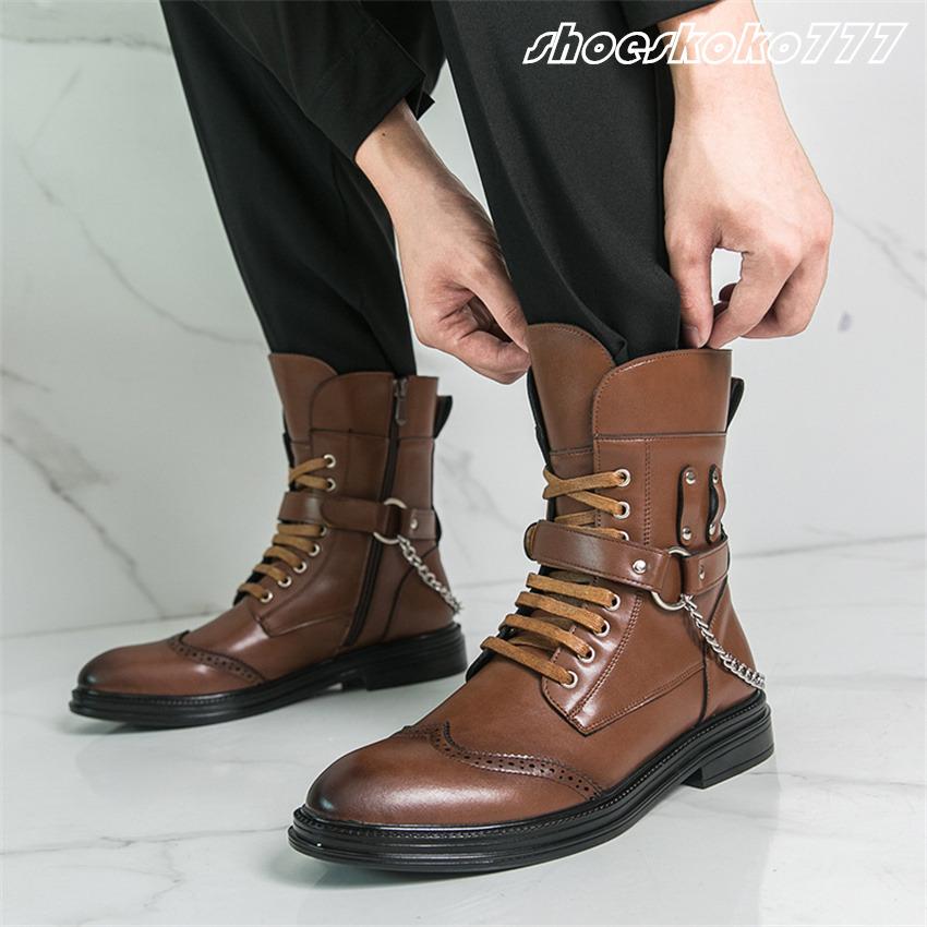 【新品未使用】ミリタリーブーツ ブラウン系 編み上げ（26.5〜27）　カナダ ブーツ メンズ ミリタリーブーツ ショートブーツ 紳士靴 編み上げ 皮靴