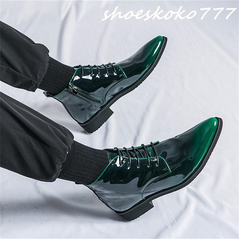 メンズブーツ 紳士靴 ブーティー 革靴 編み上げ エナメル 緑紫黒 アンクルブーツ 発表会 ヒップホップ コスチューム チャック おしゃれ 男子靴 |  | 03