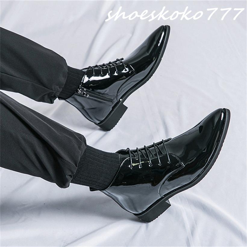 メンズブーツ 紳士靴 ブーティー 革靴 編み上げ エナメル 緑紫黒 アンクルブーツ 発表会 ヒップホップ コスチューム チャック おしゃれ 男子靴 |  | 09